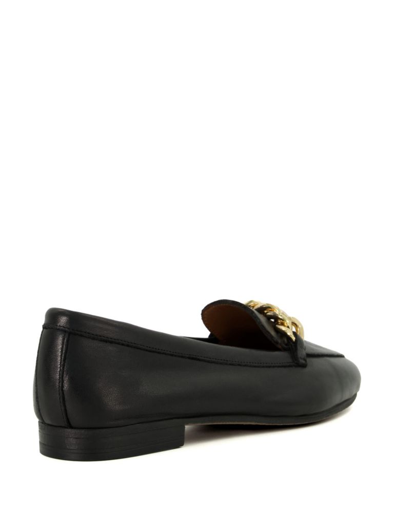 Wide Fit Leather Chain Detail Flat Loafers 3 of 4
