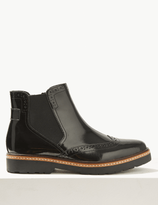 black patent brogue chelsea boots