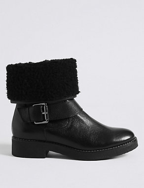 Wide Fit Leather Faux Fur Ankle Boots Image 2 of 6