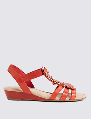 Wide Fit Leather Flower Sandals Image 2 of 6