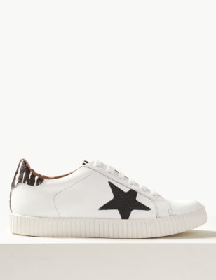 wide fit white leather trainers