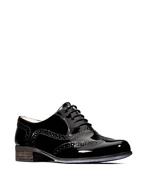 Wide Fit Leather Patent Brogues Image 2 of 7