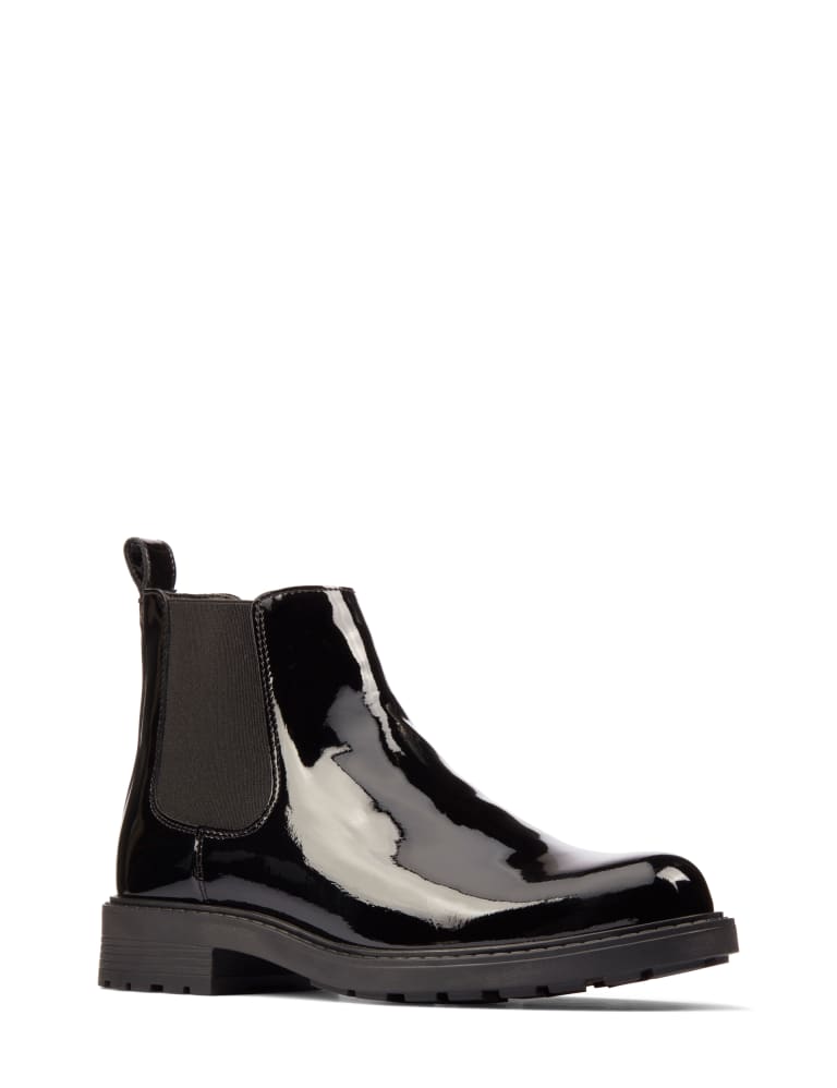 Wide Fit Leather Patent Chelsea Boots