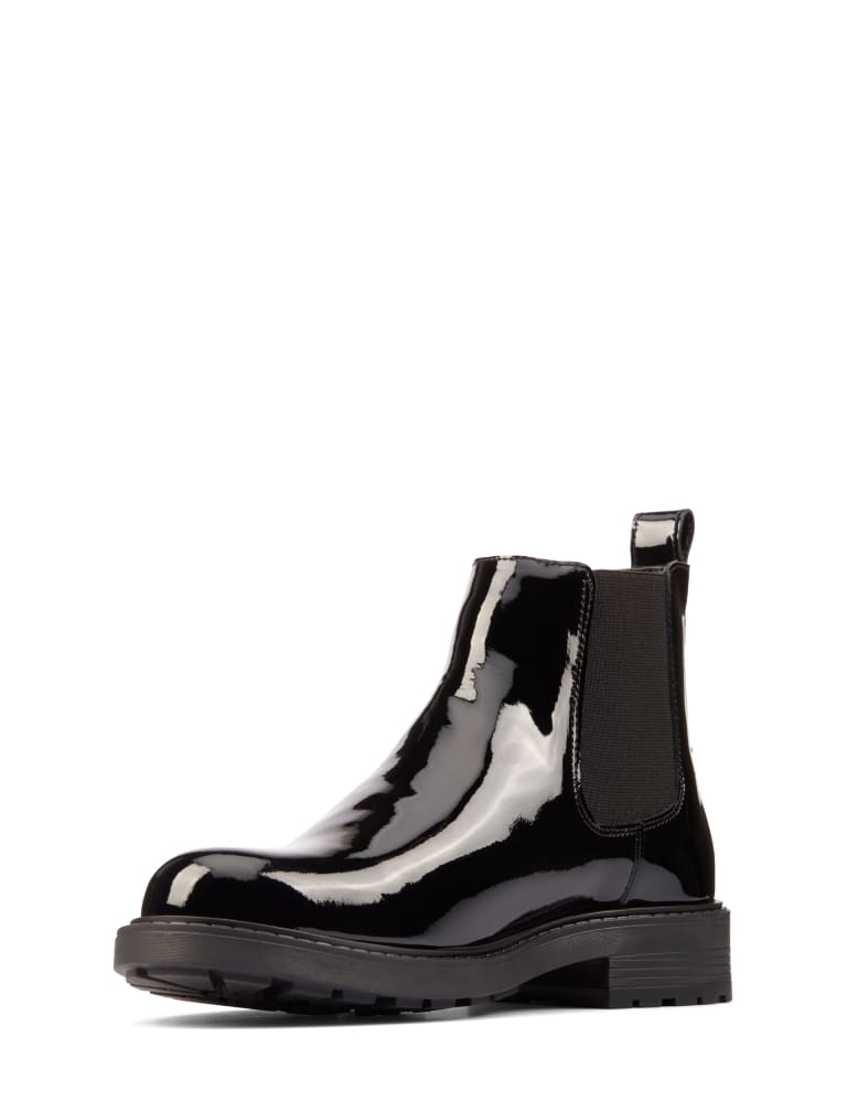 Clarks black patent ankle boots shop