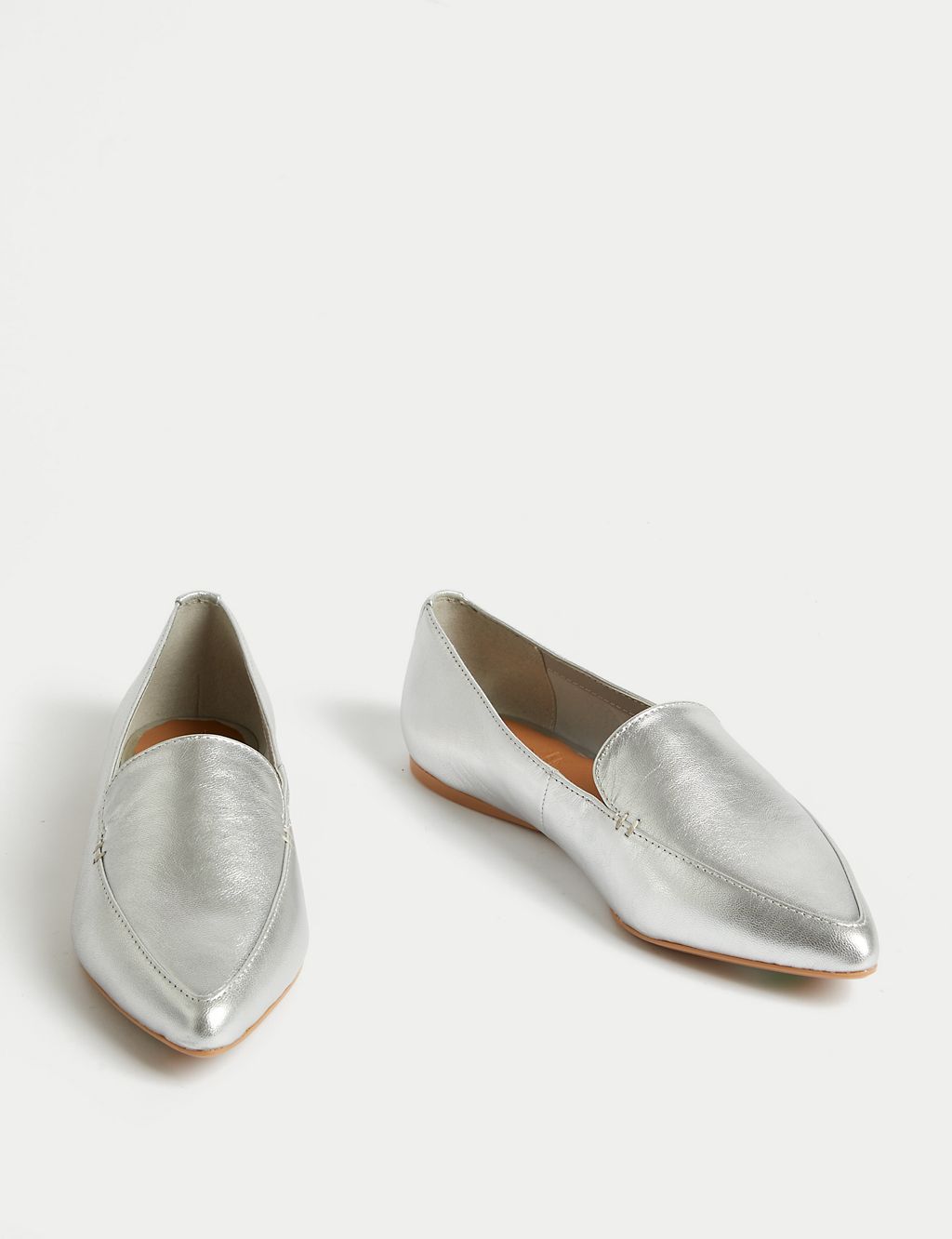 Wide Fit Leather Pointed Ballet Pumps 1 of 3
