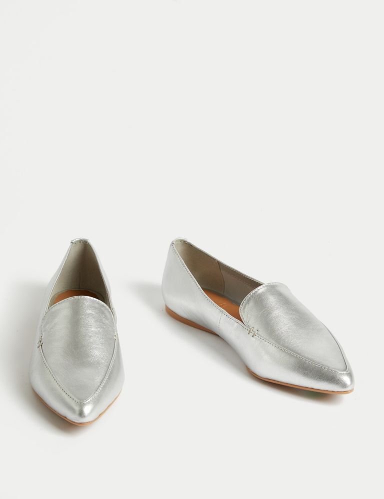 Wide Fit Leather Pointed Ballet Pumps 2 of 3