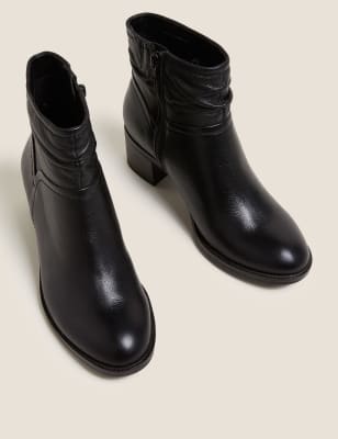 black ruched ankle boots