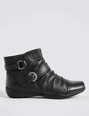 Wide Fit Leather Ruched Ankle Boots Image 2 of 6