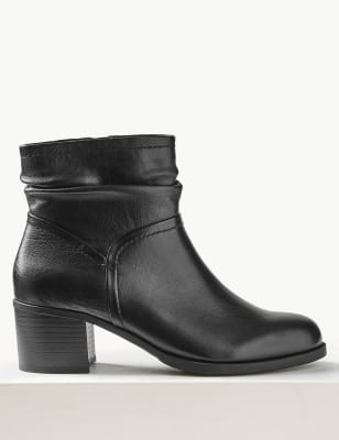 leather ruched ankle boots