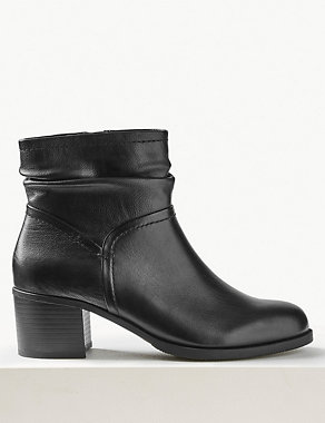 Wide Fit Leather Ruched Block Heel Ankle Boots Image 2 of 6