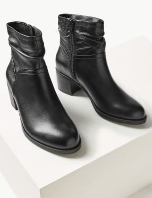 Leather Ruched Ankle Boots, M&S Collection