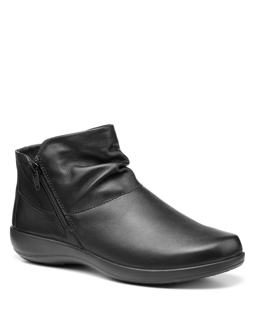 Wide Fit Leather Ruched Flat Ankle Boots 1 of 4