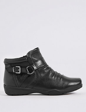 Wide Fit Leather Side Zip Ruched Ankle Boots Image 2 of 6