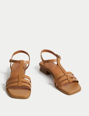 Wide Fit Leather T Bar Block Heel Sandals Image 2 of 3