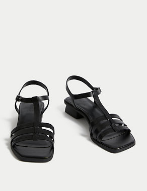 Wide Fit Leather T Bar Block Heel Sandals Image 2 of 3