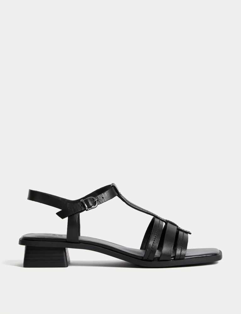 Wide Fit Leather T Bar Block Heel Sandals 1 of 3