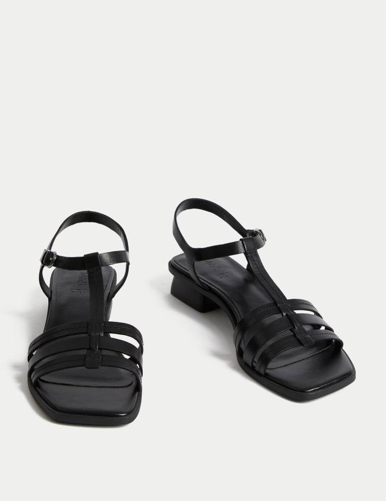 Wide Fit Leather T Bar Block Heel Sandals M S Collection M S