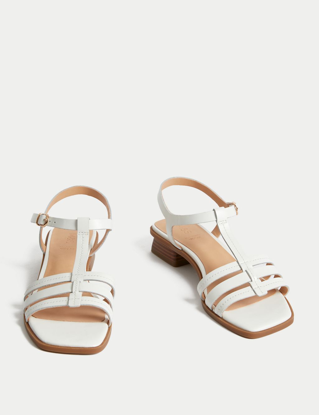 Wide Fit Leather T Bar Block Heel Sandals 1 of 2