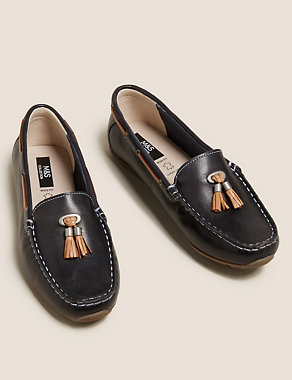 Wide Fit Leather Tassel Boat Shoes Image 2 of 5