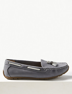 Wide Fit Leather Tassel Boat Shoes Image 2 of 6