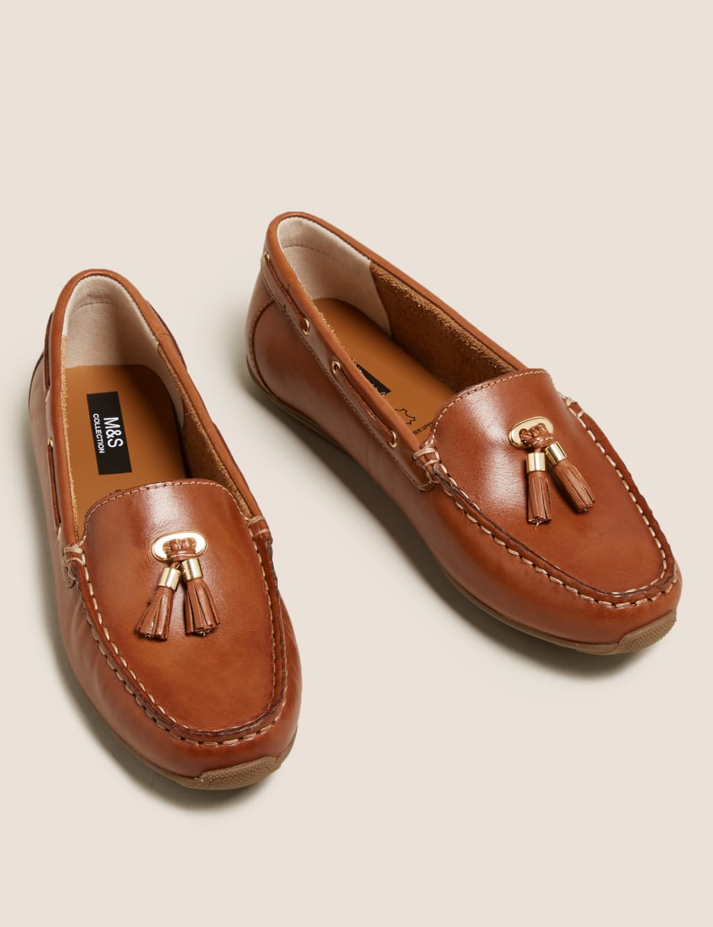 Wide Fit Leather Tassel Boat Shoes M&S Collection M&S