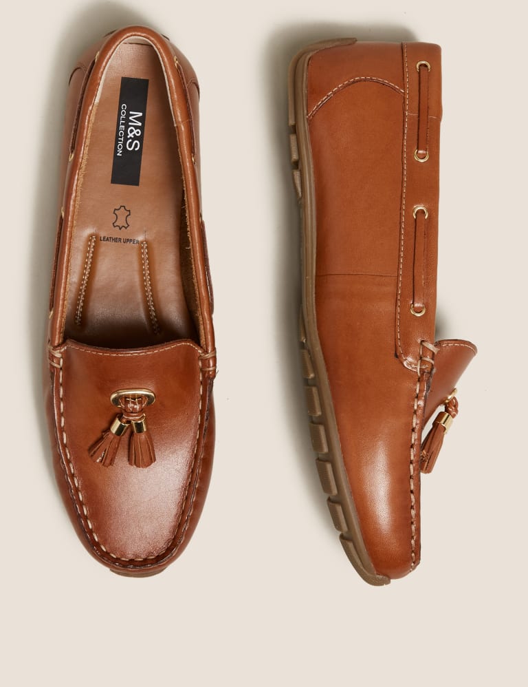 Wide Fit Leather Tassel Boat Shoes M&S Collection M&S