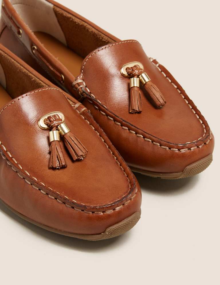 Wide Fit Leather Tassel Boat Shoes M&S Collection M&S