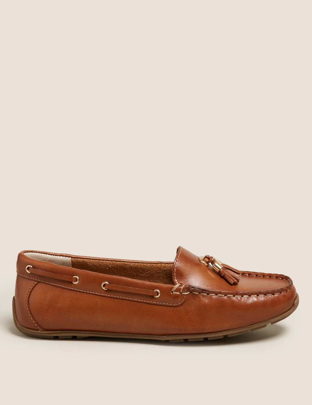 Wide Fit Leather Tassel Boat Shoes M&S Collection M&S