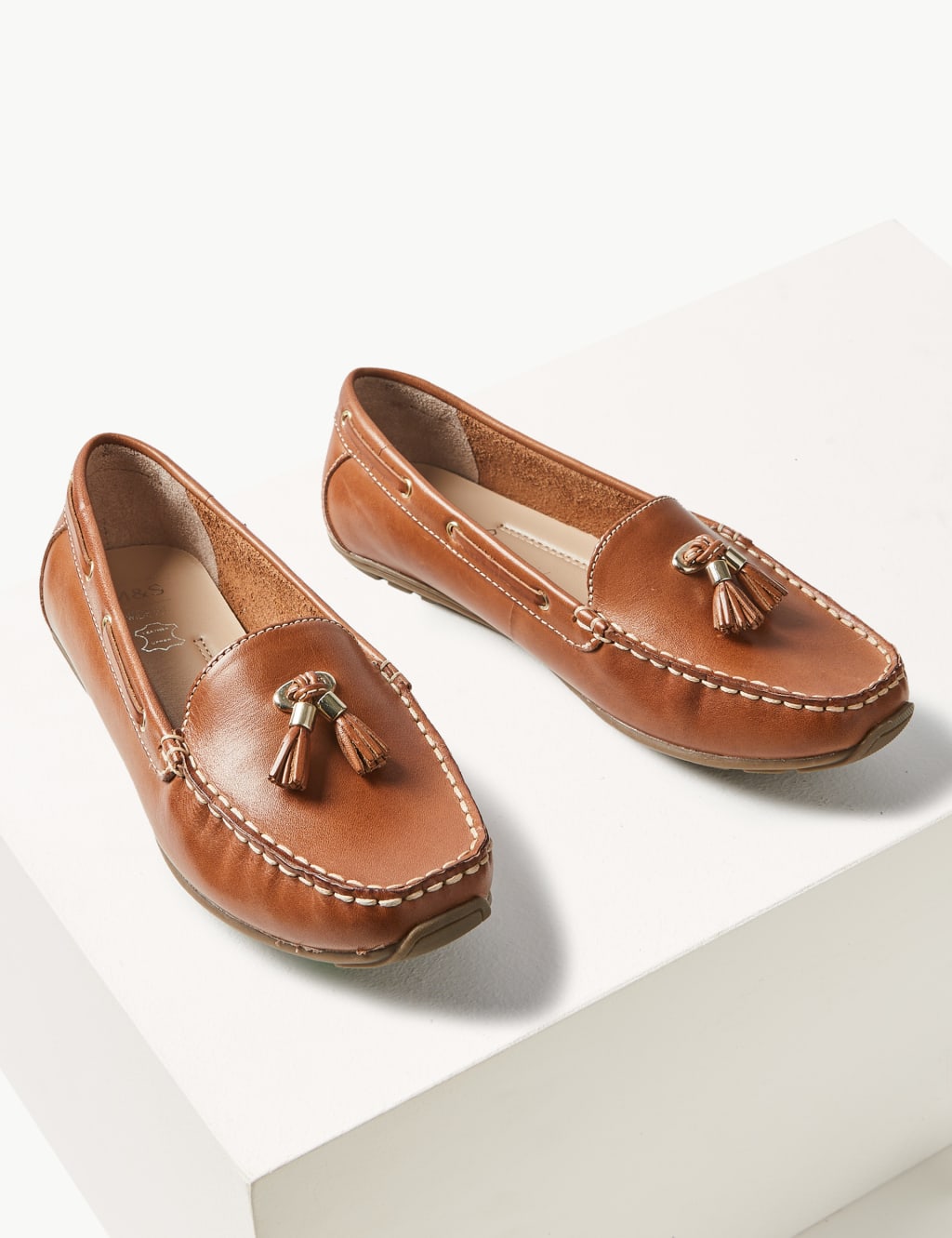 Wide Fit Leather Tassel Boat Shoes M&S Collection M&S
