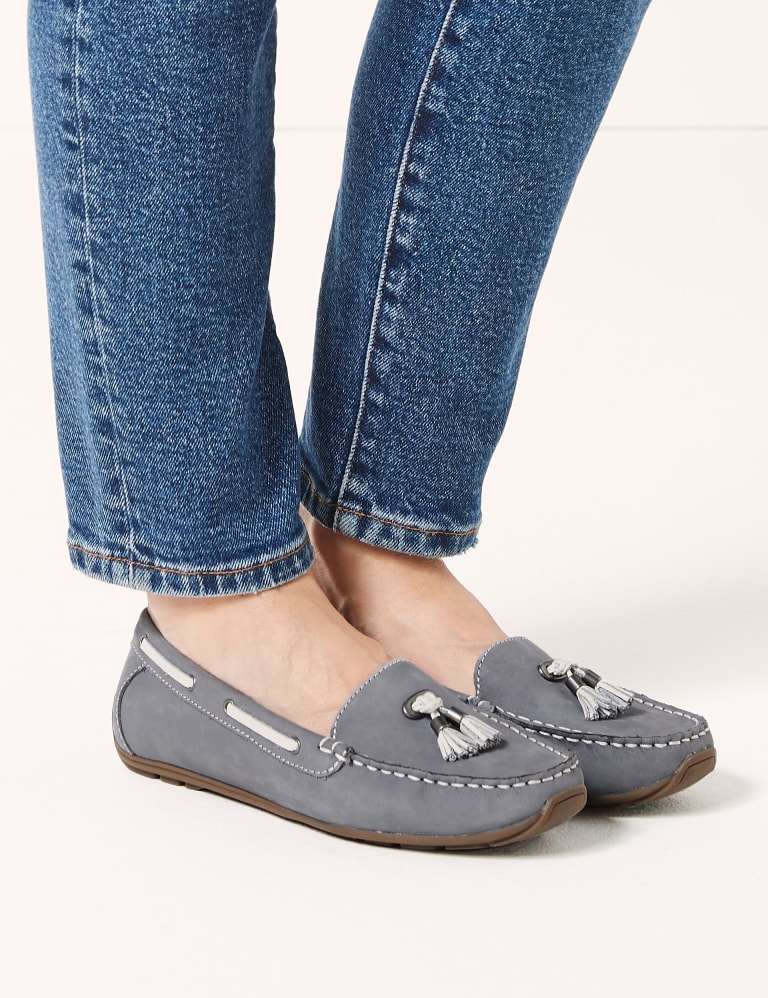 Wide Fit Leather Tassel Boat Shoes M&S Collection M&S