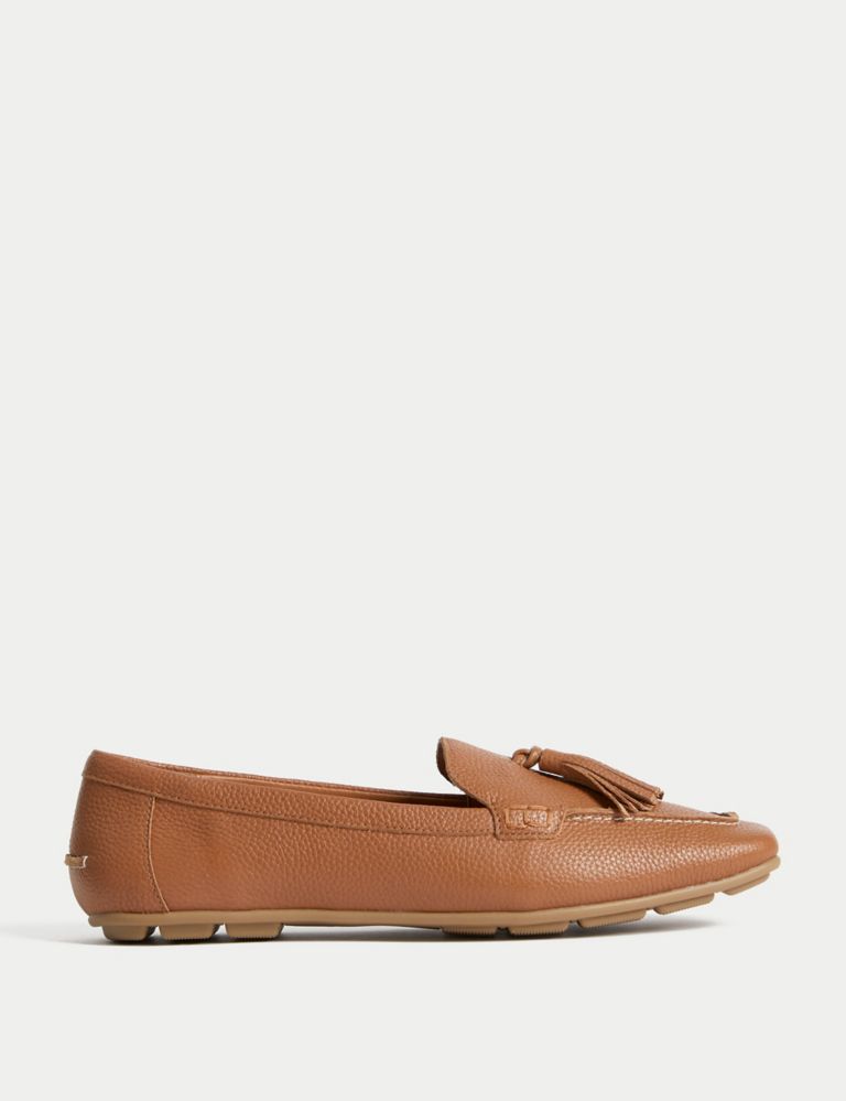 Wide Fit Leather Tassel Flat Boat Shoes | M&S Collection | M&S