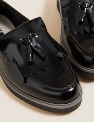 marks and spencer black patent loafers