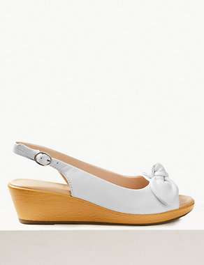 Wide Fit Leather Wedge Heel Bow Sandals Image 2 of 5