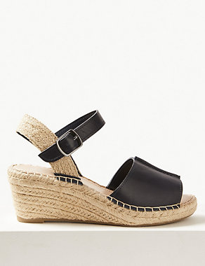 Wide Fit Leather Wedge Heel Espadrilles Image 2 of 5