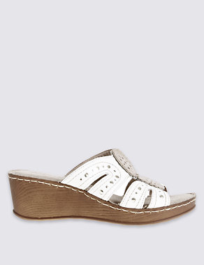 Wide Fit Leather Wedge Heel Slip-on Sandals Image 2 of 6