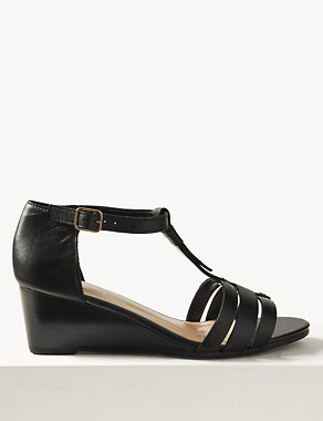 Wide Fit Leather Wedge Sandals Image 2 of 6