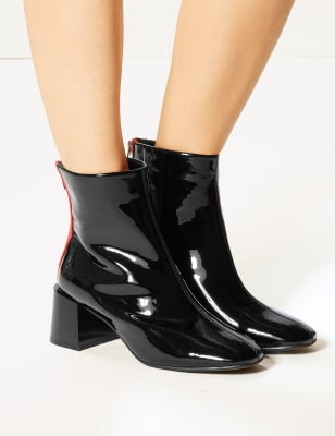 Black patent wide fit ankle outlet boots