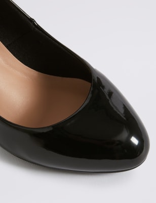 Wide fit black hot sale patent court shoes