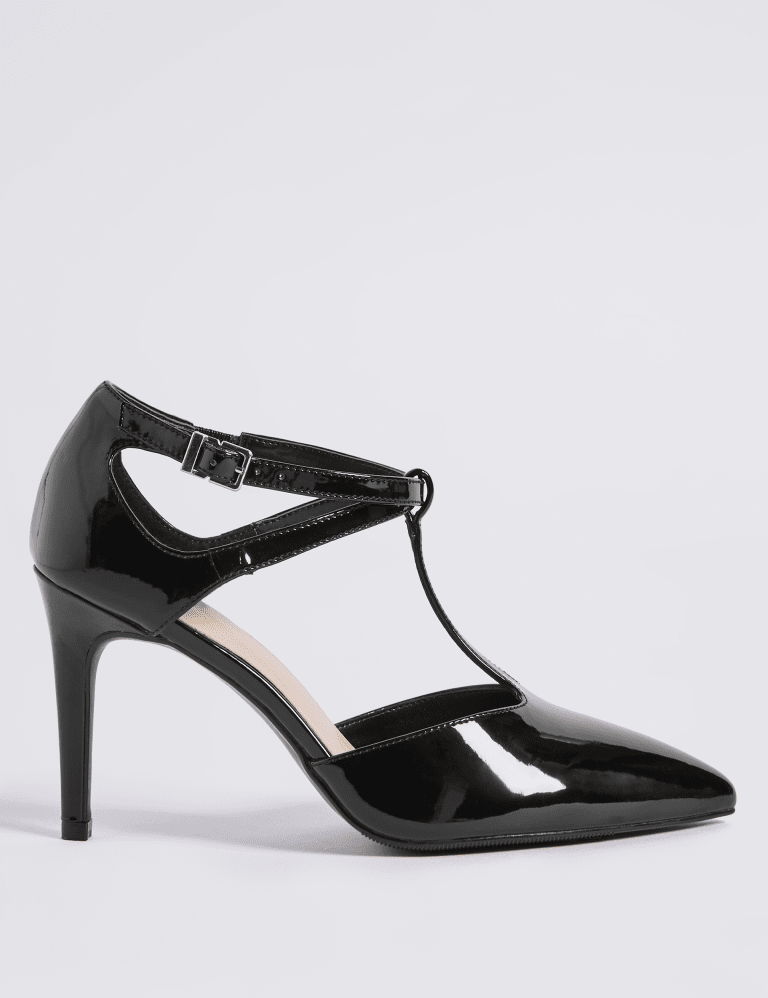 Black t bar court shoes sales