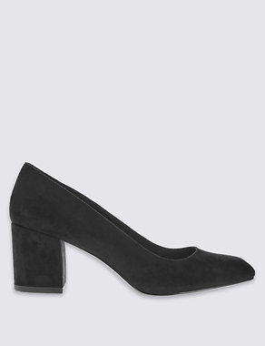 Wide Fit Suede Block Heel Court Shoes Image 2 of 6