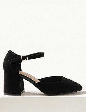 Wide Fit Suede Block Heel Court Shoes Image 2 of 5
