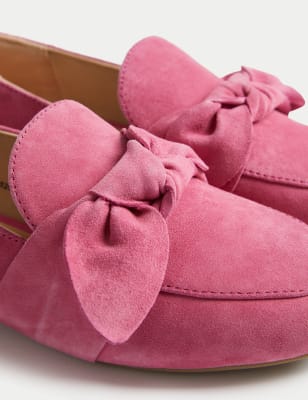 Wide Fit Suede Bow Flat Loafers Image 2 of 3