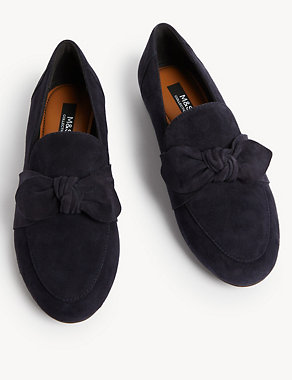 Wide Fit Suede Bow Flat Loafers Image 2 of 3