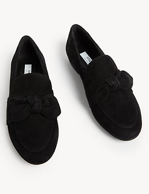 Wide Fit Suede Bow Flat Loafers Image 2 of 3