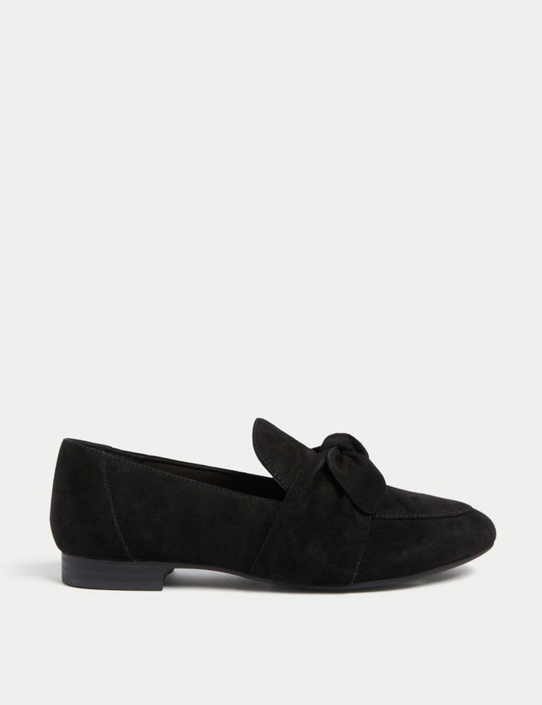 Wide Fit Suede Bow Flat Loafers 1 of 3