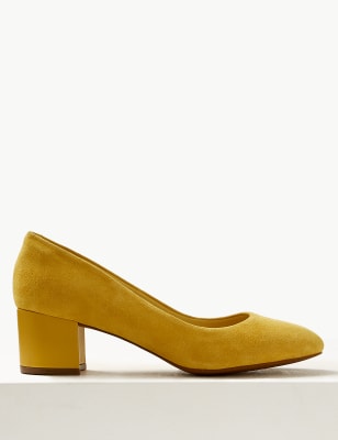 yellow suede court shoes