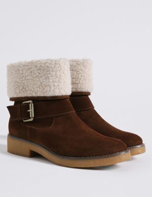 Wide Fit Suede Faux Fur Ankle Boots Image 2 of 5