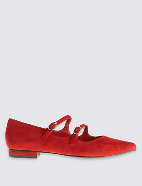 Wide Fit Suede Flat Pointed Pumps Image 2 of 6