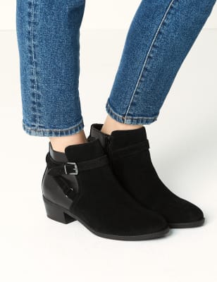 Wide Fit Suede Side Buckle Ankle Boots M S Collection M S