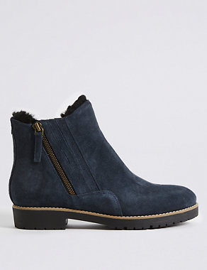 Wide Fit Suede Side Zip Fur Ankle Boots Image 2 of 6